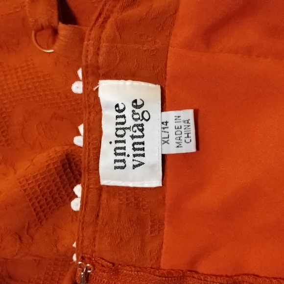 A retro rusty orange dress with daisies trim,xl 14/16 - Picture 6 of 6